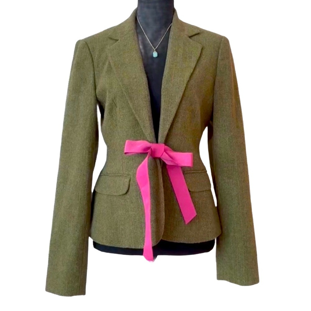 LILLY PULITZER military green tweed style pink pinstripe long sleeve jacket - Picture 8 of 13
